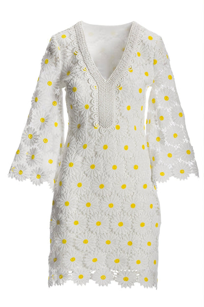 Daisy Lace Tunic Dress White/Yellow