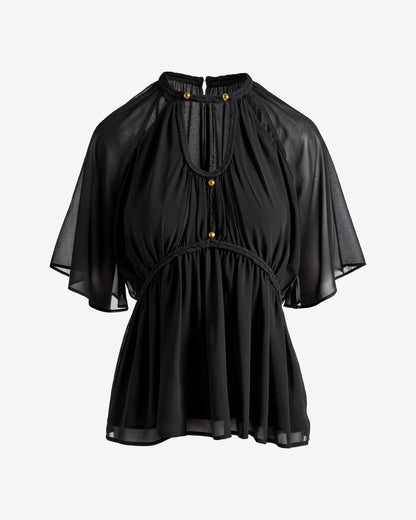Braided Rope Trim Blouse Black