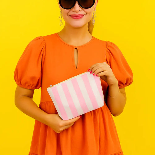 Pink/White Preppy Stripe Pouch