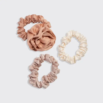 Rosette Ruched Satin Scrunchies (Terracotta)