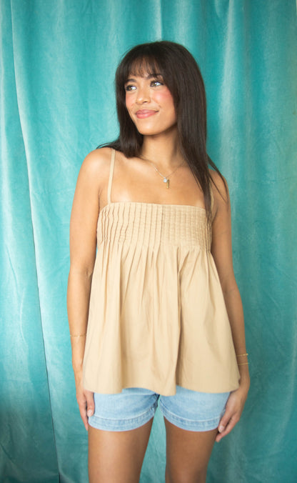 afternoon plans pleated tank top - brown