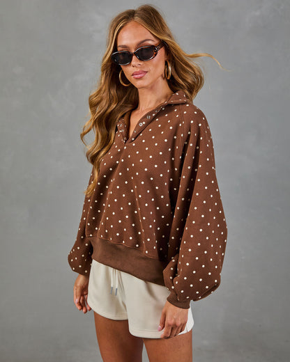 Dot Darling Henley Polka Dot Fleece Sweatshirt