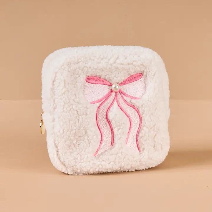 Lovely Bow Square Teddy Pouch