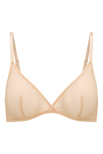 Soft Mesh Single Layer Triangle Bra in Beige