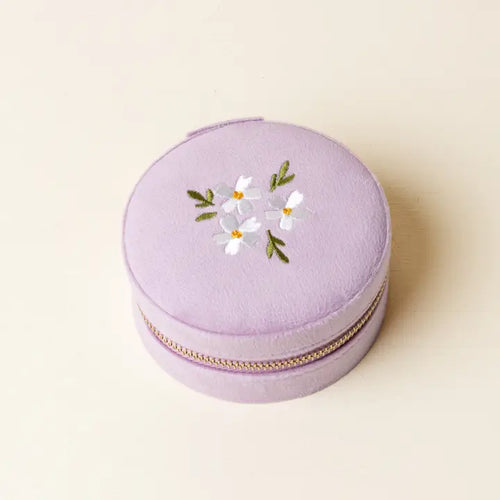 Round Floral Velvet Jewelry Case (Lilac)