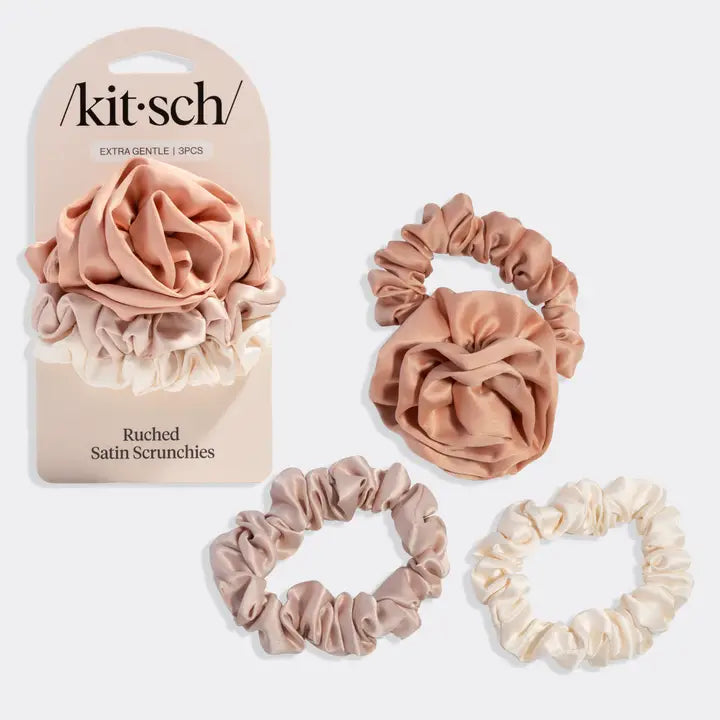 Rosette Ruched Satin Scrunchies (Terracotta)