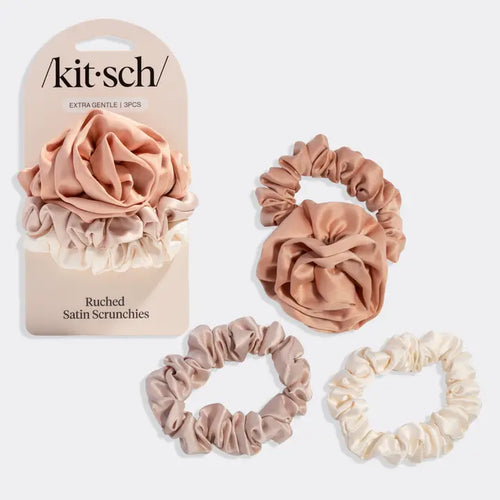 Rosette Ruched Satin Scrunchies (Terracotta)