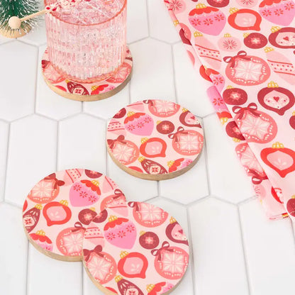Merry Ornaments Wood Coaster Set