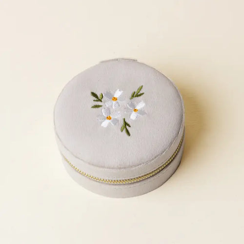 Round Floral Velvet Jewelry Case (Champagne)