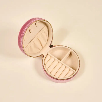 Pink Petals Round Velvet Jewelry Case