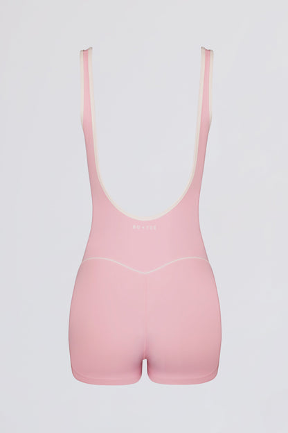 Soft Active Backless Contrast Unitard in Powder Pink