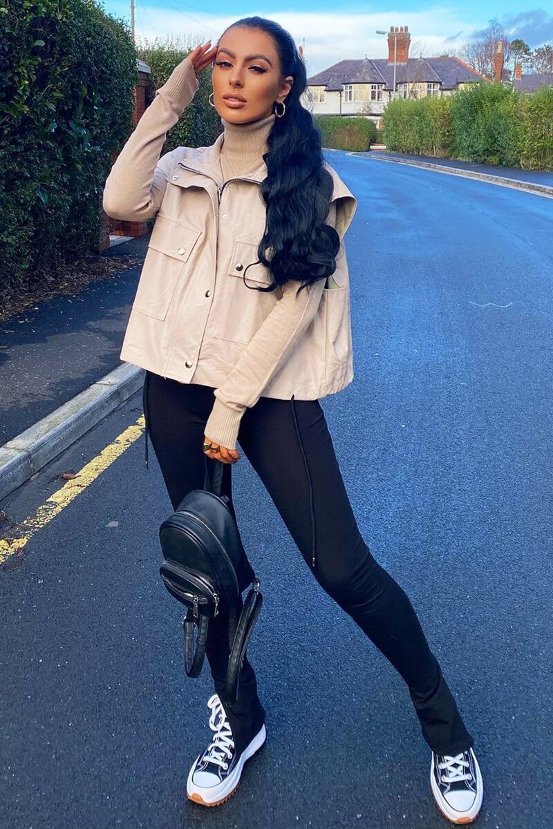 Beige Faux Leather Sleeveless Gilet Jacket - Kierstan
