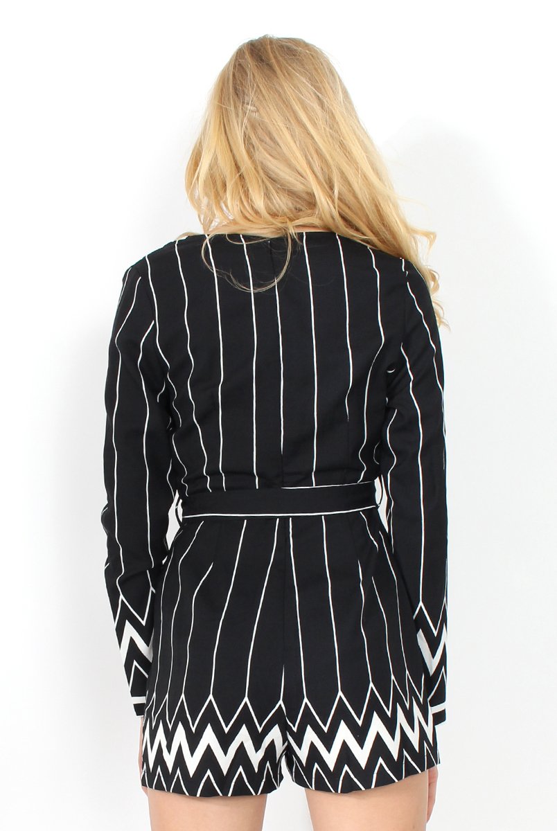 Bevan Black & White Tie Waist Playsuit