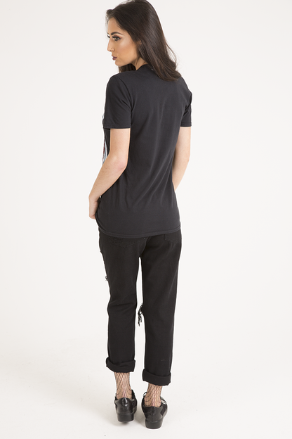 Black '66' Graphic Print Laser Cut Top - Gracie