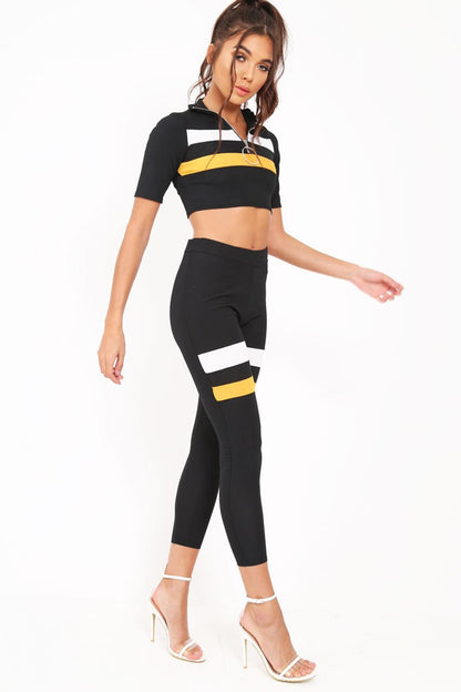 Black And Mustard Stripe Crop Top And Leggings Co-Ord - Ramey