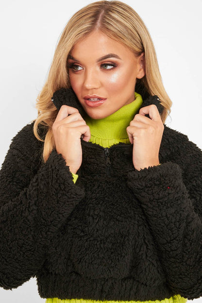 Black Borg Zip Front Crop Jacket - Kazi