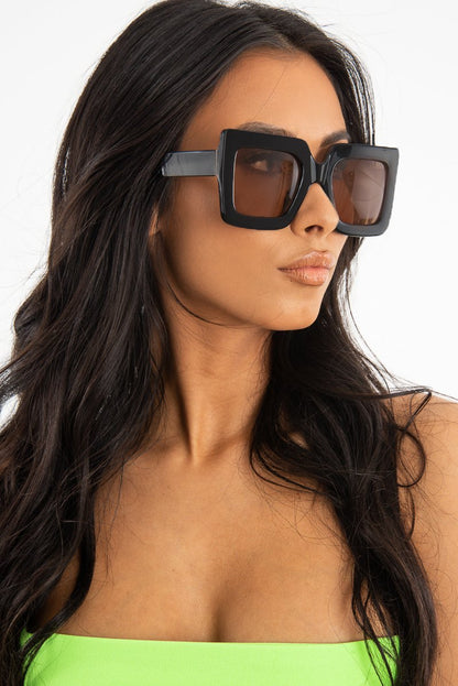 Black Brown Tinted Lens Oversized Square Sunglasses - Cyanna