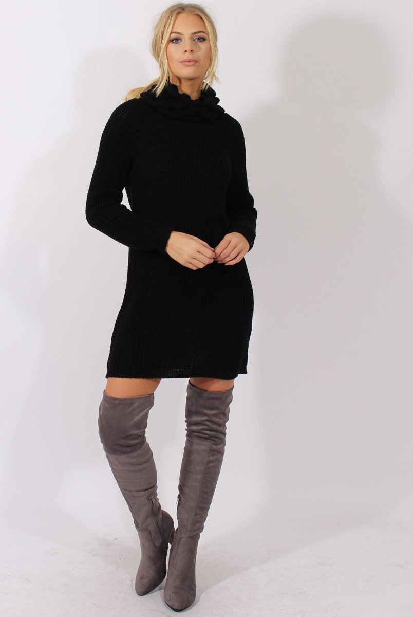 Black Chunky Turtleneck Knit Jumper Dress - Cloe
