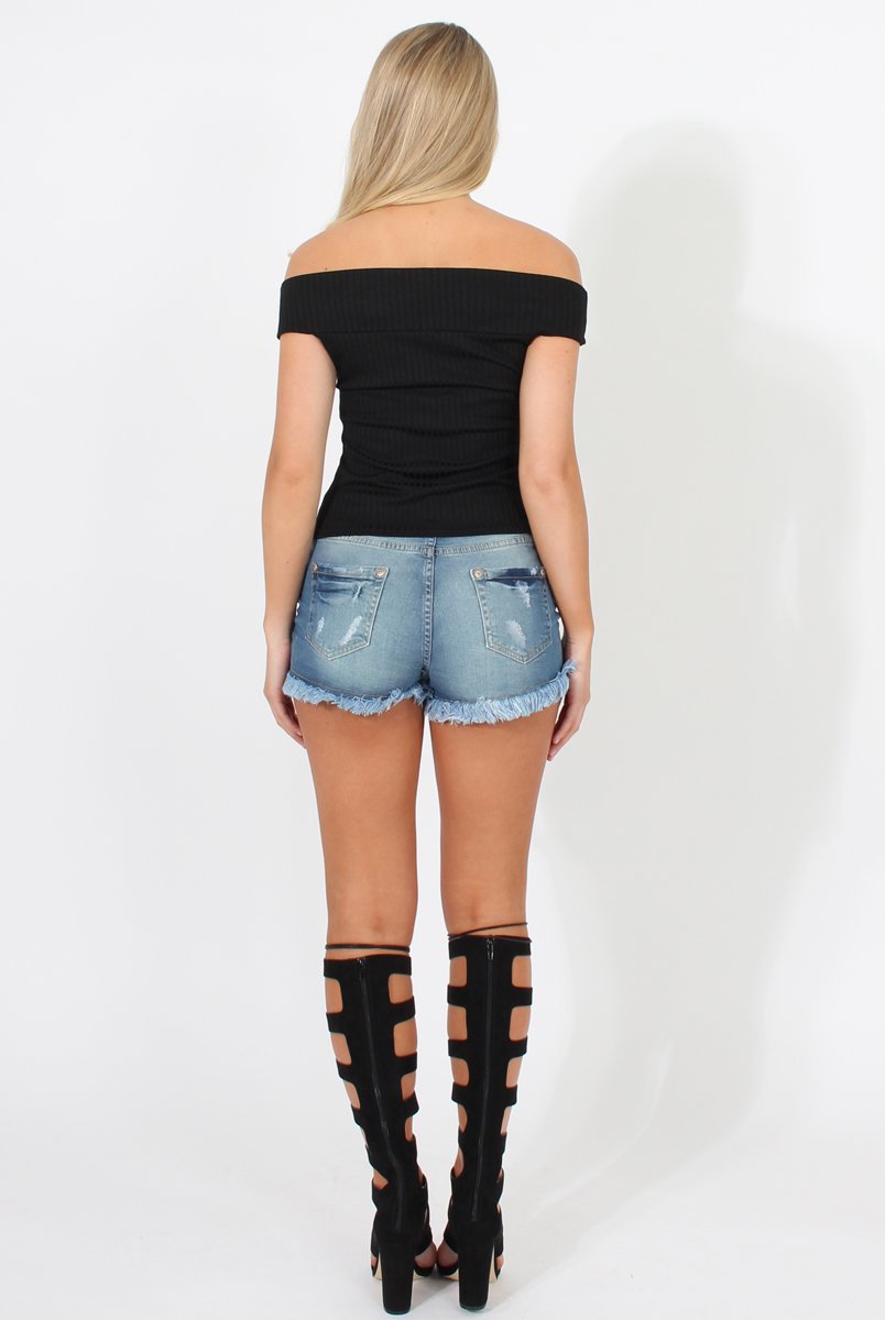 Black Cold Shoulder Ribbed Top - Elsa