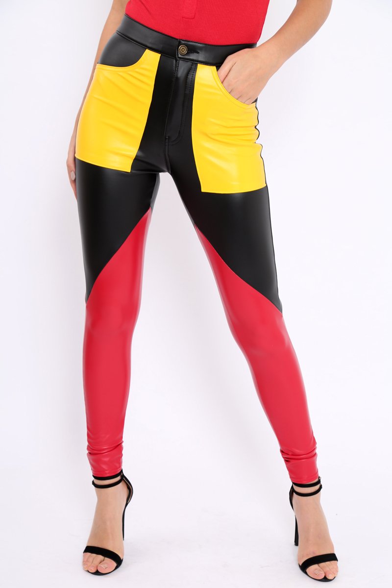 Black Contrast Faux Leather Trousers - Pax