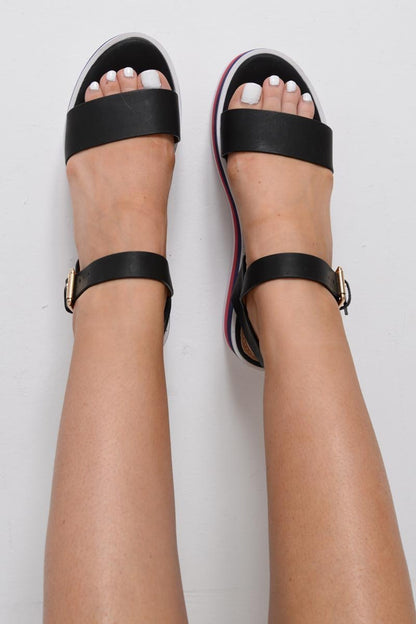 Black Contrast Stripe Sole Platform Sandals - Nataliyah