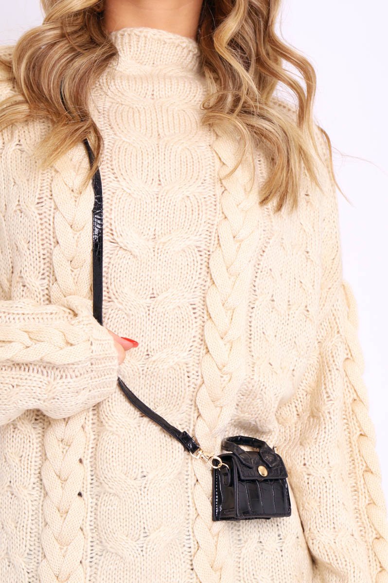 Black Croc Micro Mini Bag - Cailee