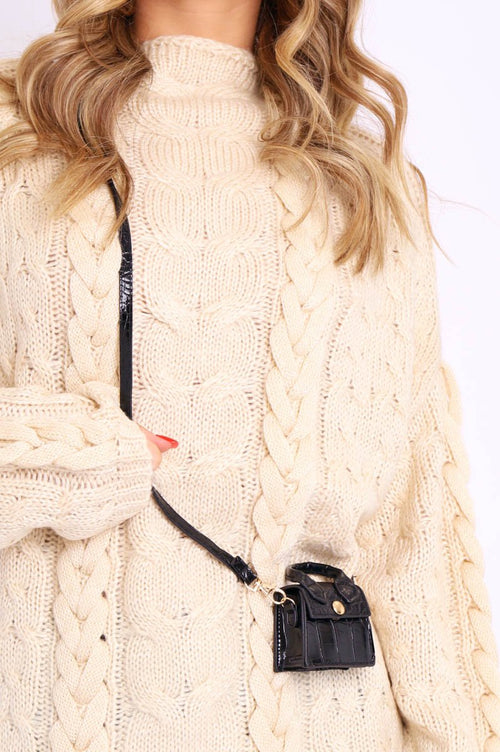 Black Croc Micro Mini Bag - Cailee