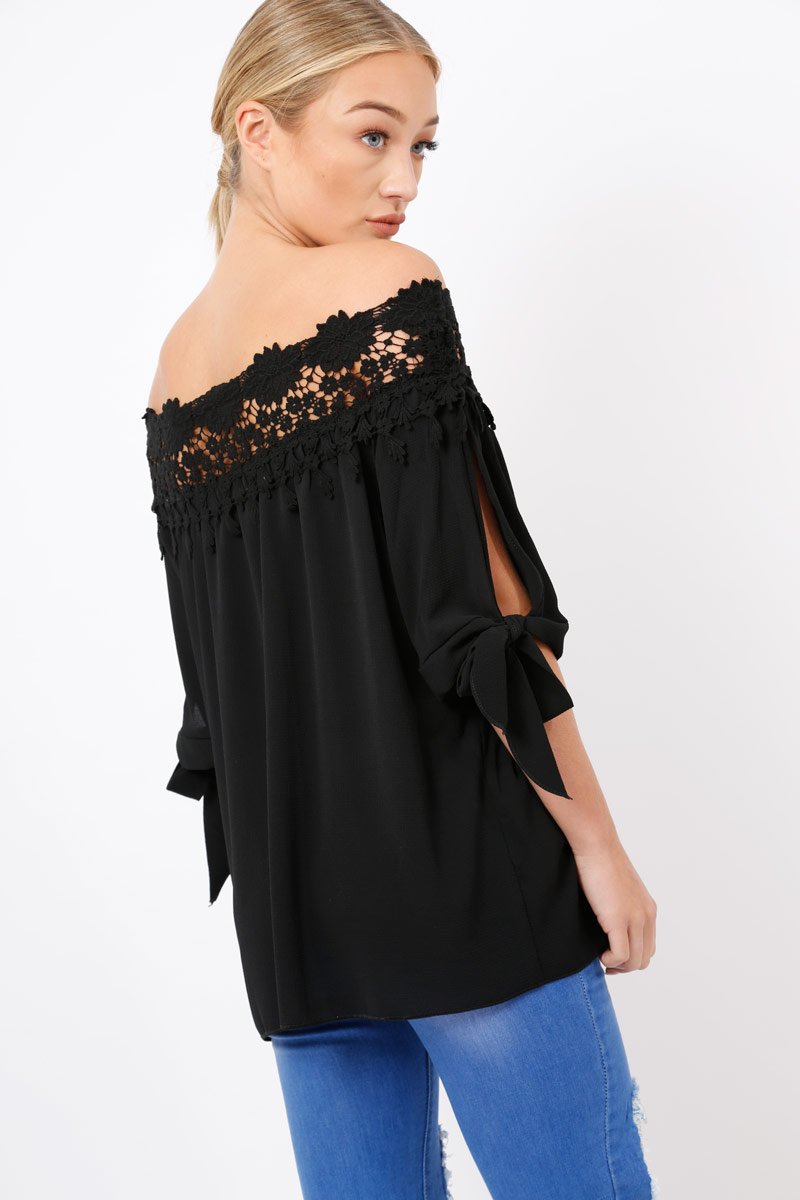 Black Crochet Bardot Top - Evelina
