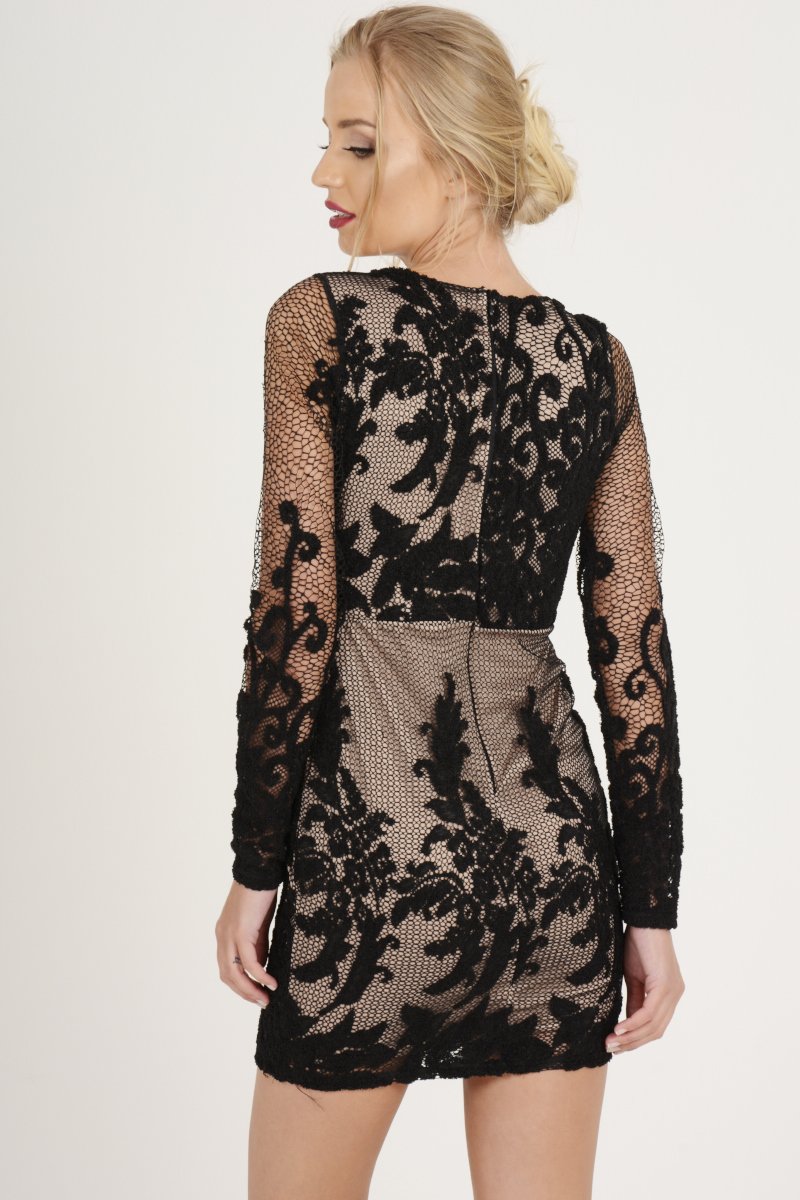 Black Crochet V Neck Mini Dress - Tinashe