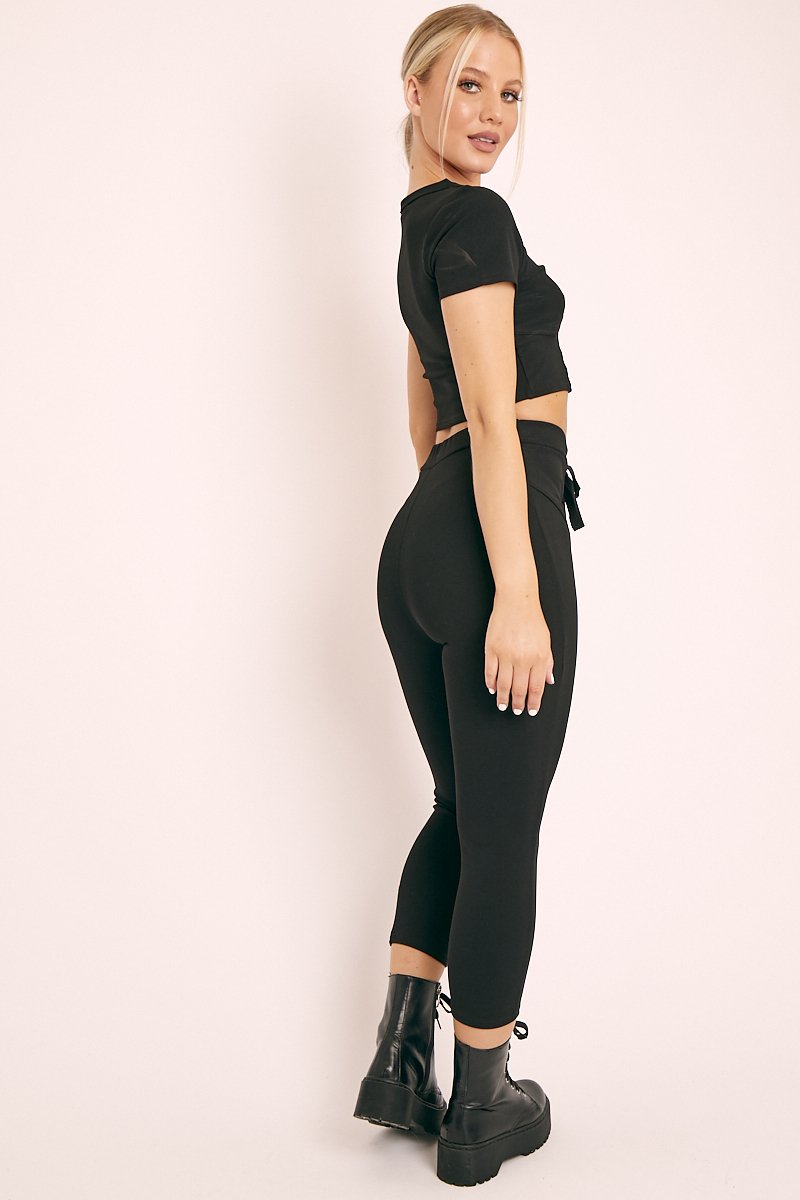 Black Crop Top and Cropped Leggings Loungewear Co-ord - Zarah