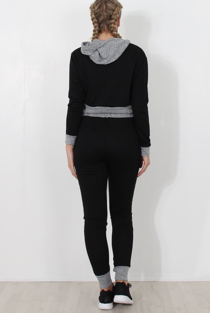 Black Cropped Hooded Loungewear set- Milani