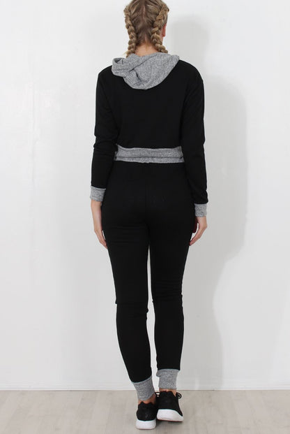 Black Cropped Hooded Loungewear set- Milani