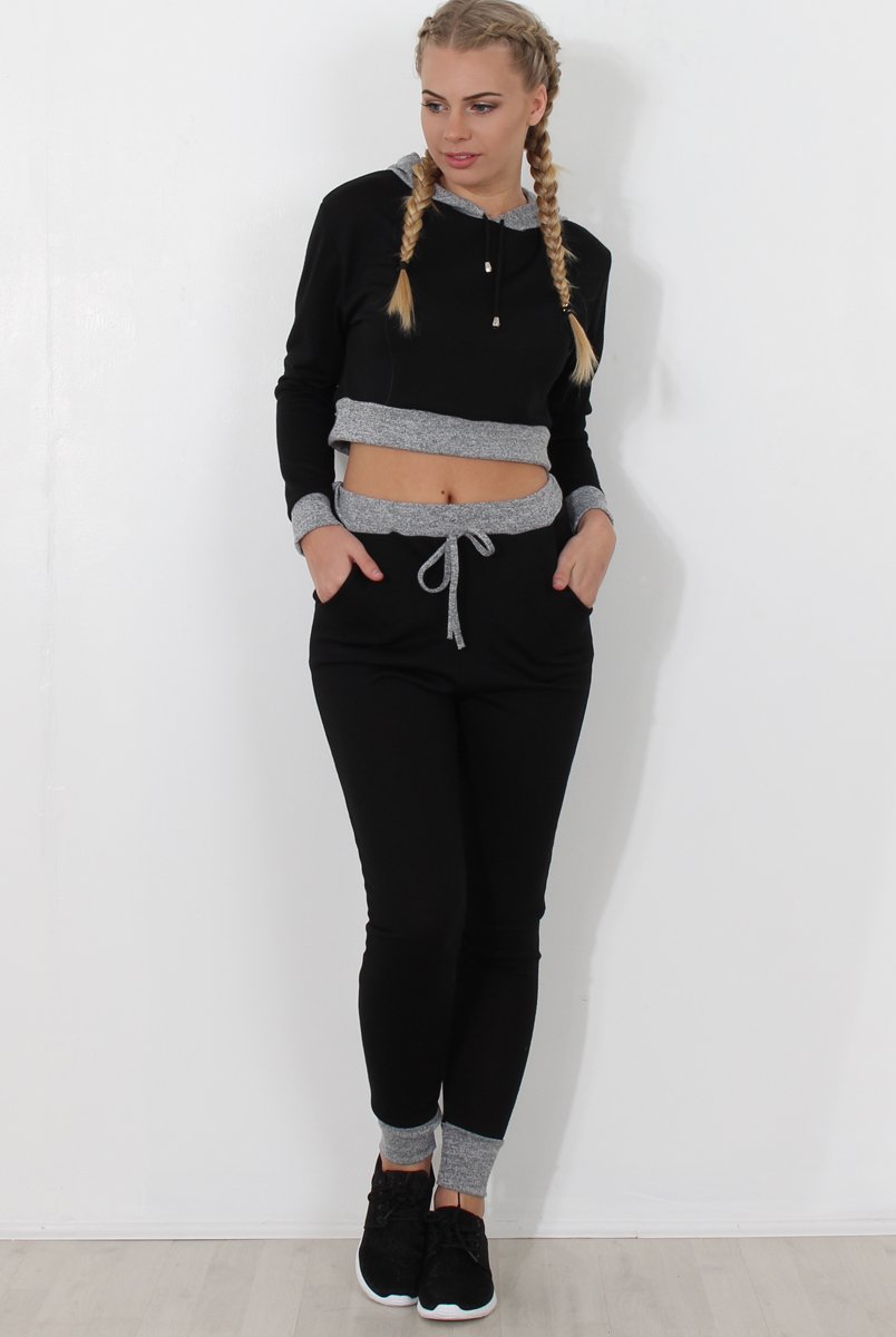 Black Cropped Hooded Loungewear set- Milani