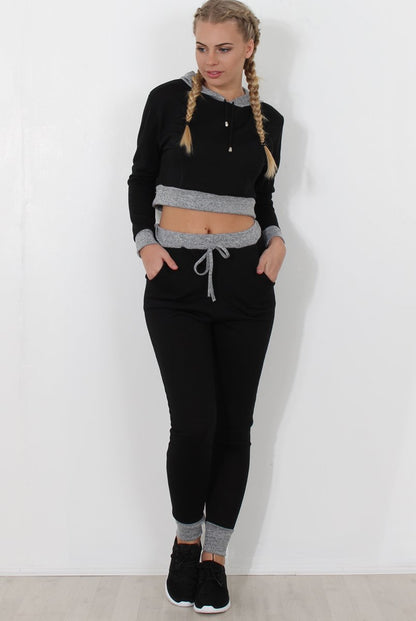 Black Cropped Hooded Loungewear set- Milani