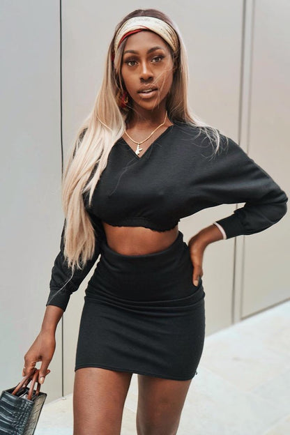 Black Cropped Jumper and Skirt Co-ord - Heidi