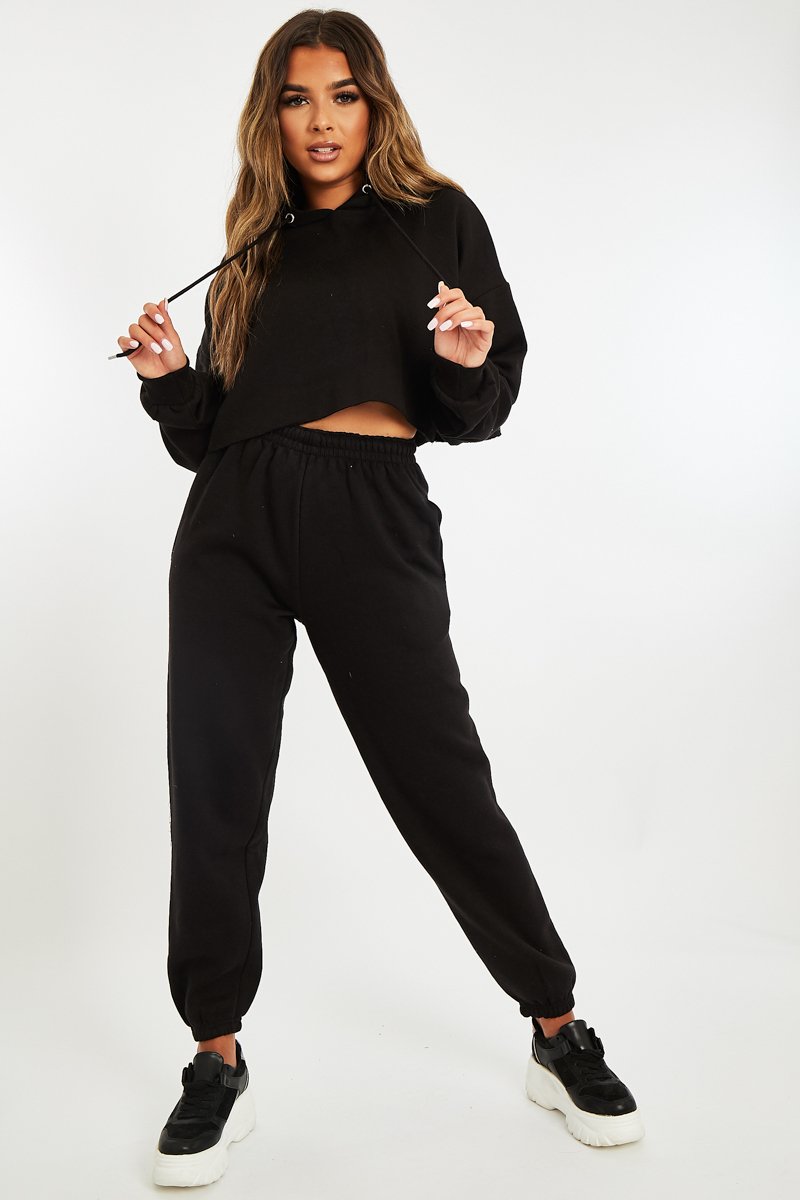 Black Cropped Oversized Hoodie and Joggers Co-ord - Karenza