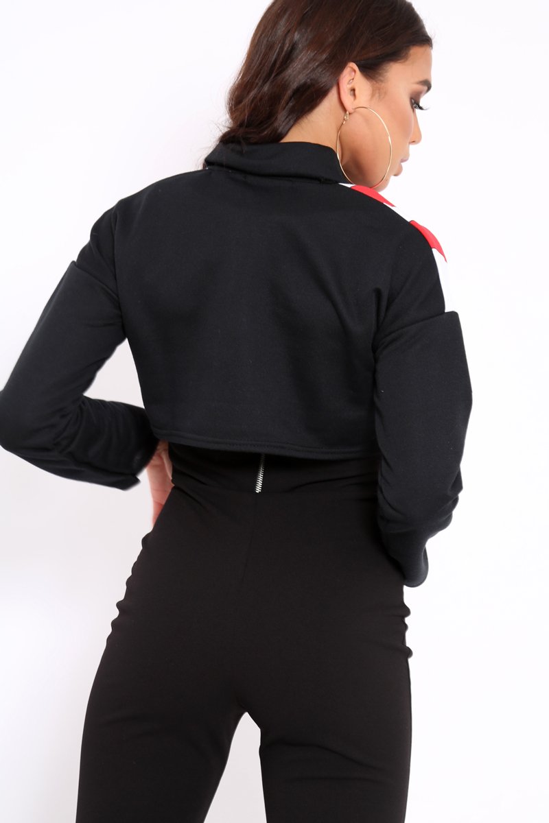 Black Cropped USA Rugby Shirt - Devani