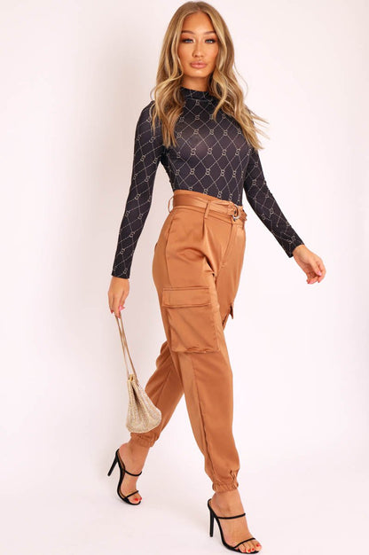 Black Cross Stitch Pattern Fitted Bodysuit - Bali