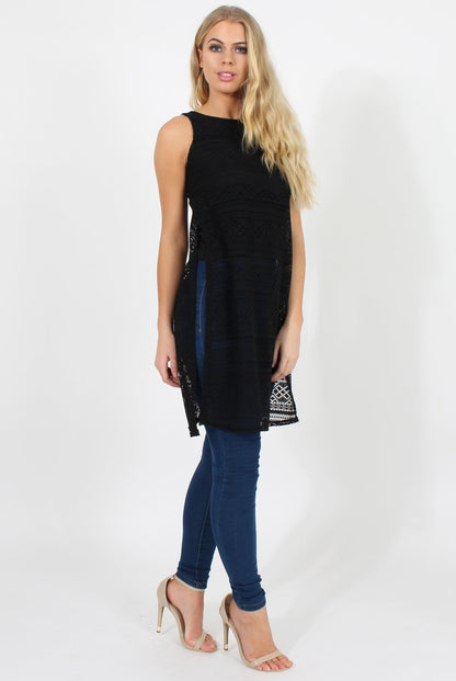 Black Crotchet Side Split Top - Lottie