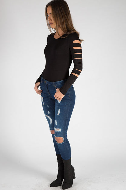 Black Cut Out Bodysuit - Keira