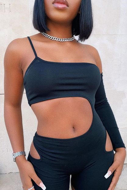 Black Cut Out One Sleeve Playsuit - Aira