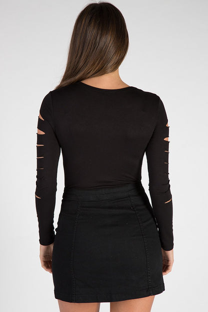 Black Denim Embroidered Button Skirt - Grace