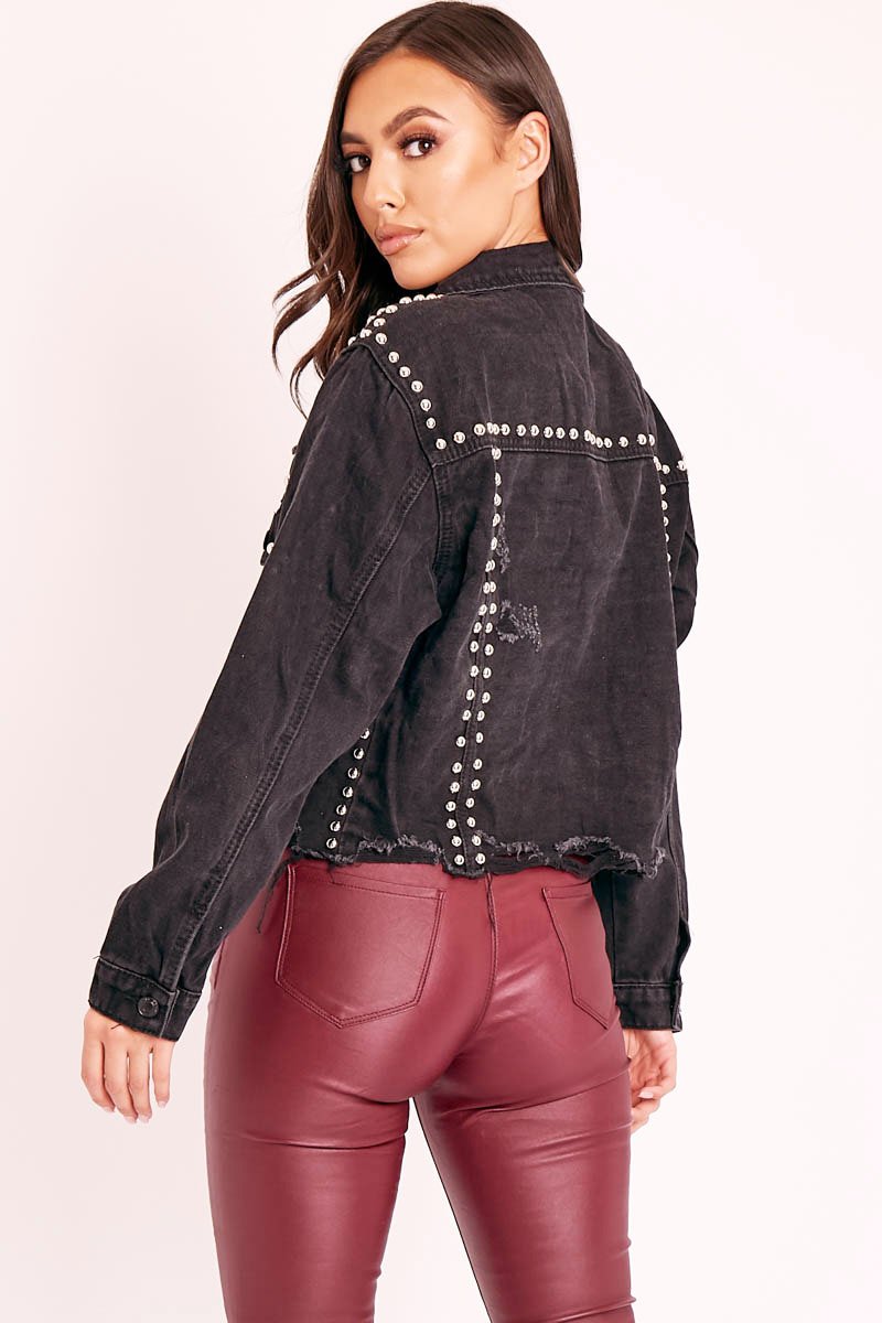 Black Denim Studded Cropped Jacket - Gwenna
