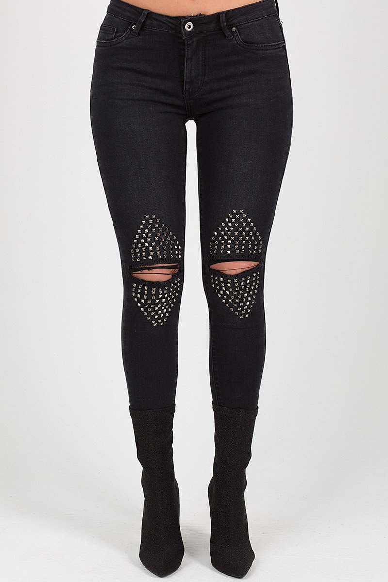 Black Denim Studded Jeans -Georgia