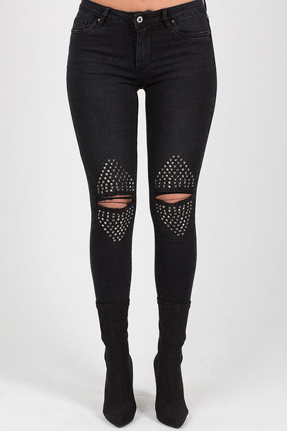 Black Denim Studded Jeans -Georgia