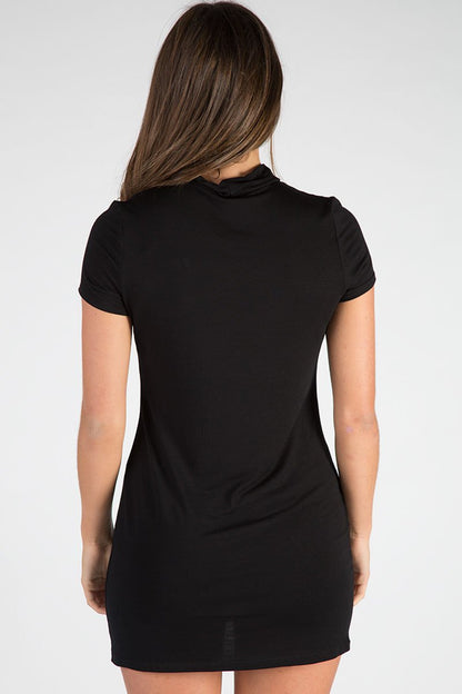 Black Devil Rider Choker Neck T-shirt Dress - Nora
