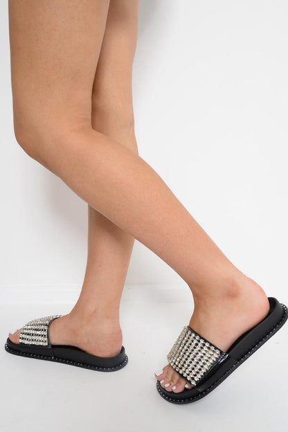 Black Diamante Sliders  - Lassie