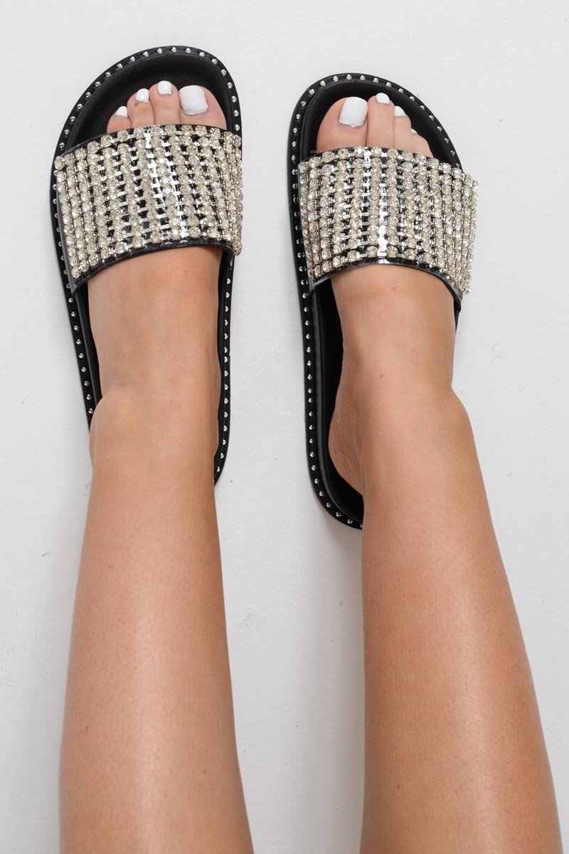 Black Diamante Sliders  - Lassie