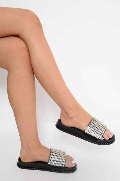 Black Diamante Sliders  - Lassie