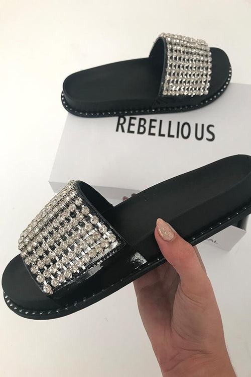 Black Diamante Sliders  - Lassie